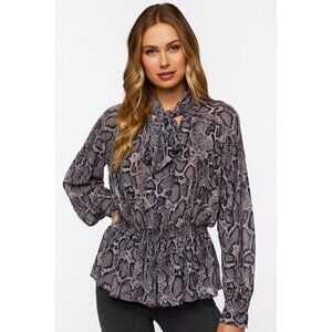 Forever 21 Women's Snakeskin Print Long-Sleeve Top Black & Grey- M